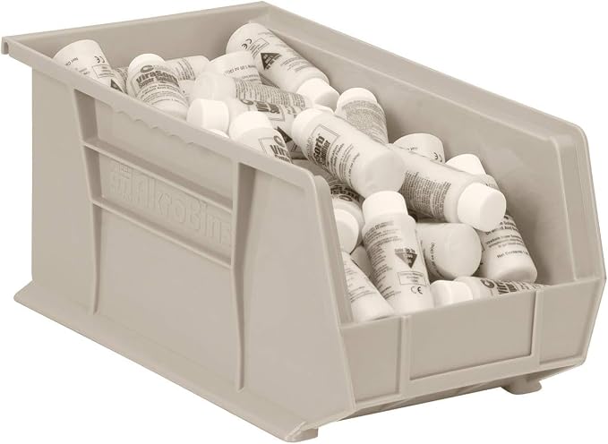 Akro-Mils 30240 AkroBins Plastic Storage Bins, 15"x8"x7", Stone, 12-Pack | Space-Saving Stackable Bins for Garage, Pantry, Craft Organization