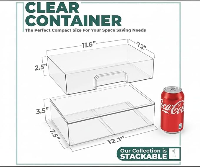 Sorbus Acrylic Storage Containers - 2 Pack, Stackable Storage Bins Set for Bathroom Organization - Clear Acrylic Drawer Organizers - Makeup Case Pull-Out Drawers (12.1’’ Wide)