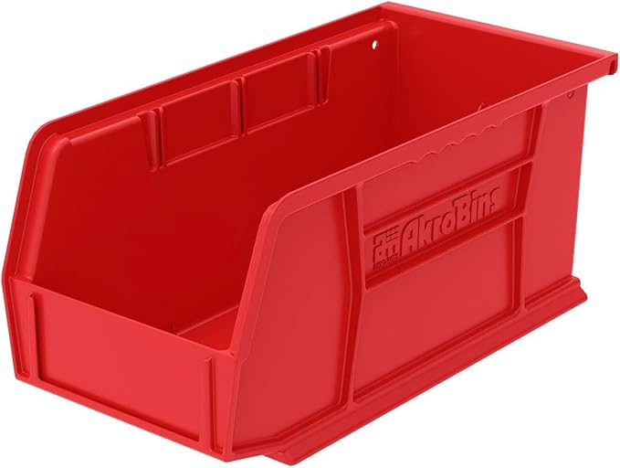 Akro-Mils 30230 AkroBins Plastic Storage Bins, 11"x5"x5", Red, 12-Pack | Space-Saving Stackable Bins for Garage, Pantry, Craft Organization