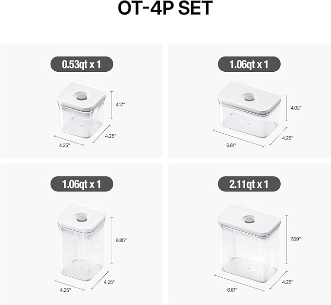VAKUEN Premium Airtight Food Storage Containers 4-piece/Set, BPA Free, 100% Leak Proof, Keep food fresh up to 5 times longer than non-vacuum storage