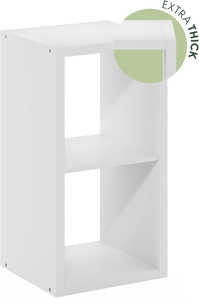 Furinno Cubicle Open Back Decorative Cube Storage Organizer, 2, White | 14.6" x 16" x 30", Horizontally & Vertically Reversible Bookcase with Open Back, for Living Room, Bedroom, Home Office