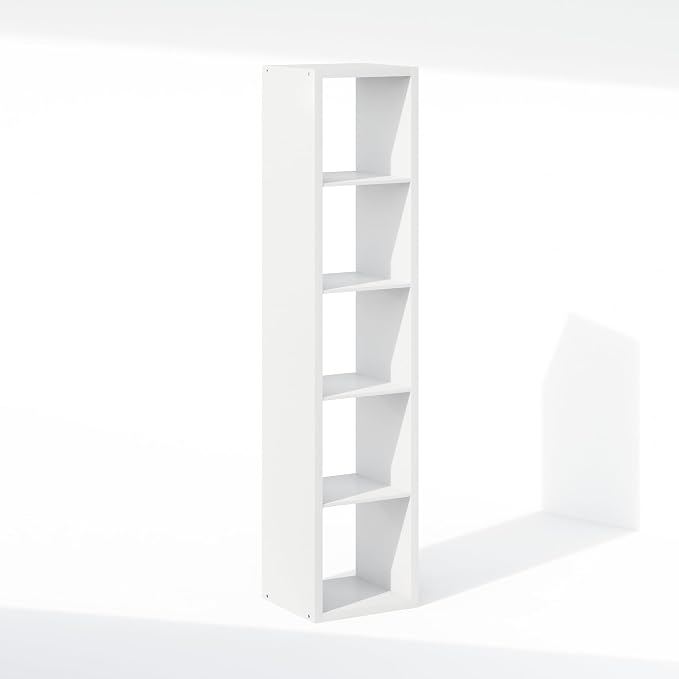 Furinno Cubic Extra Thick 5-Cube Closet Organizers and Storage, White | 14.6 x 16 x 72 in, Open Shelf Closet Storage, Closet Organizer, for Wardrobe, Bedroom, Living Room