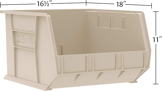 Akro-Mils 30270 AkroBins Plastic Storage Bins, 18"x16"x11", Green, 3-Pack | Space-Saving Stackable Bins for Garage, Pantry, Craft Organization