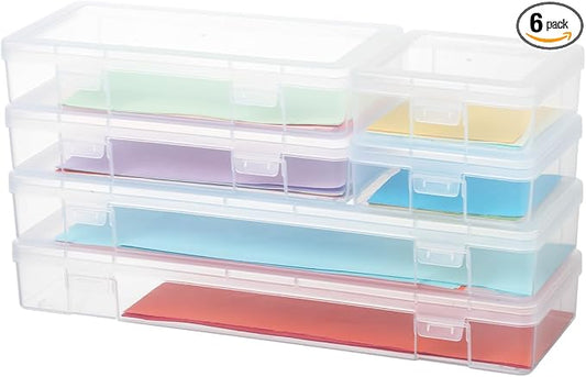 novelinks Clear Pencil Box and Small Plastic Storage Containers with Lids | 2 Small + 2 Medium + 2 Large, Board Game Storage Containers, Task Boxes for Special Education, Balloon Storage Organizer