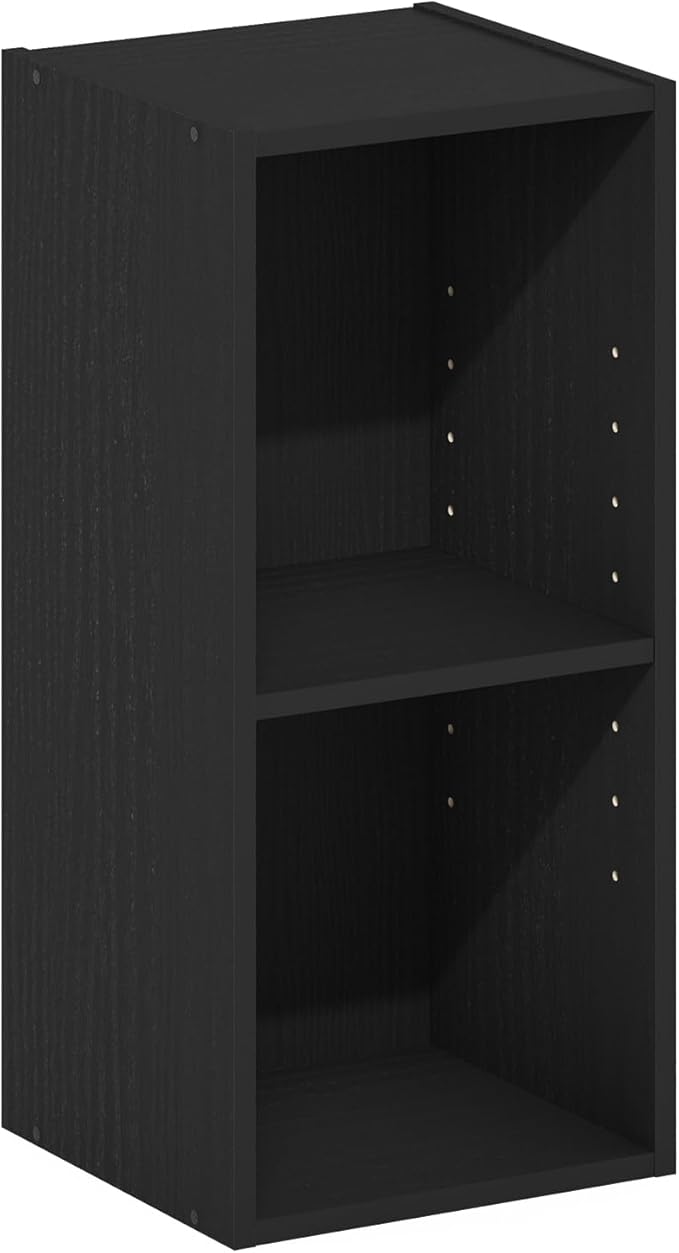 Furinno Fulda Book Shelf, 2-Tier Narrow Bookshelf, Bookcase with 10-in Width Storage Shelf, 9.3 x 9.8 x 21.2, for Living Room, Bedroom, Home Office, Blackwood