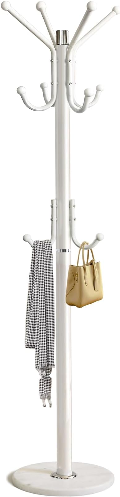 Kertnic Modern Coat Rack Freestanding with Natural Marble Base & Sturdy Metal Frame, 11 Hooks Hall Tree for Jackets, Hats, Bags, Entryway Organizer for Bedroom, Living Room, Closet (11 hooks-White)