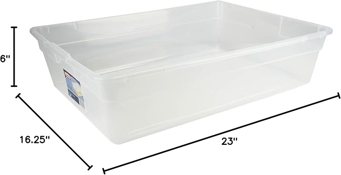 Sterilite 28 Qt Underbed Storage Box, Stackable Bin with Lid, Plastic Container to Organize, Bedroom, Clear Base and White Lid, 1-Pack