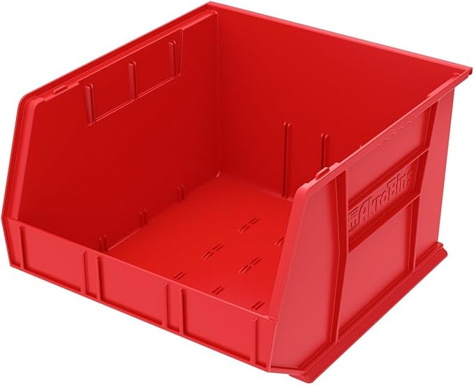 Akro-Mils 30270 AkroBins Plastic Storage Bins, 18"x16"x11", Red, 3-Pack | Space-Saving Stackable Bins for Garage, Pantry, Craft Organization