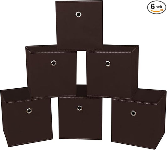 Foldable Storage Cubes Bins ,11 Inch Cloth Storage Cube Fabric Storage Box Cubes Organizer Baskets with Dual Handles for Home Organizer Set of 6 (Brown)