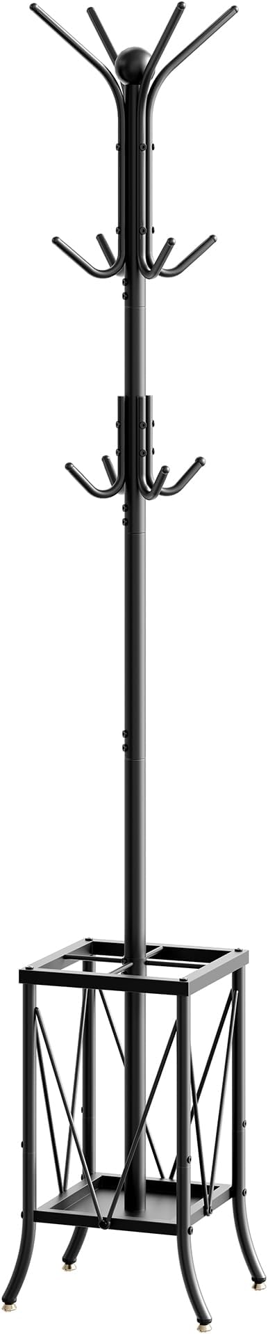 CHOEZON Coat Rack Freestanding, Coat Rack with Umbrella Holder, Entryway Hanger Stand with12 Hooks, Metal Hall Tree for Bags, Coats, Hats, Entryway, Hallway, Living Room, Bedroom, Office Black TYM01BB