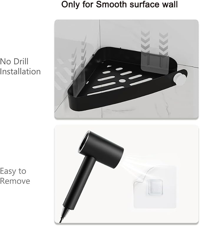 Sotfamily Plastic Shower Caddy Corner (for 90° Only), 4 Pack, Black | Adhesive Corner Shower Shelves for Smooth Wall Bathroom Organizers and Storage, Bathroom Decor