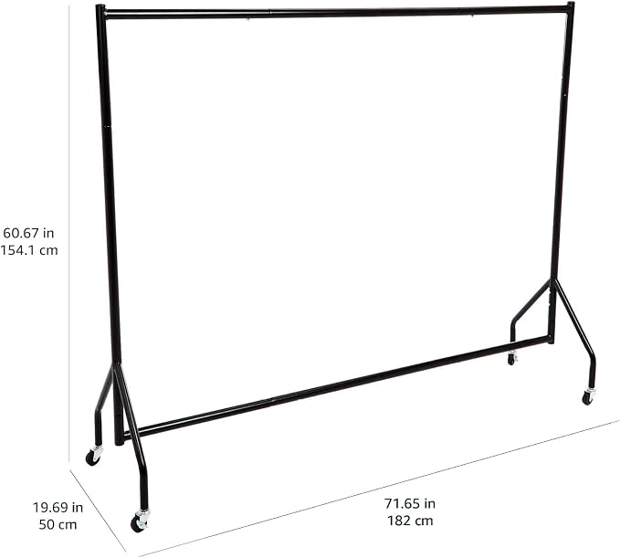 Amazon Basics Heavy Duty Portable Rolling Garment Rack, Hanging Clothes Organizer Rail for Display and Storage, Easy to Assemble, 72 x 60 inches, Black