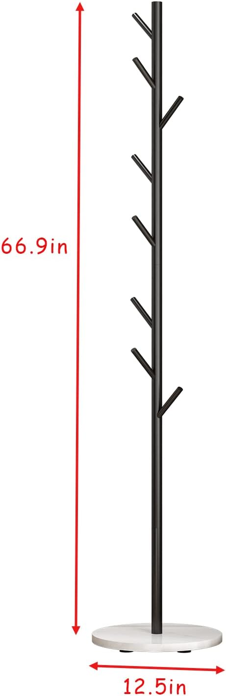 DOORXIFO Black Metal Coat Rack, Freestanding with Hooks, Entryway Coat Rack Stand, Coat Racks with Marble Base, Coat Tree for Hanging Clothes, Hats, Bags | Modern Hat Rack, Easy to Assemble, Heavy Stable Marble Base