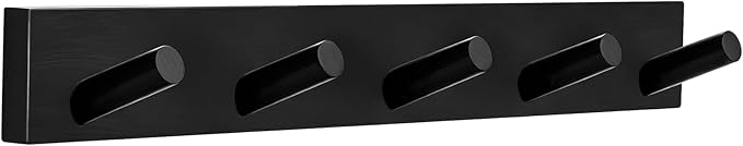 Coat Rack Wall Mount, Wooden Coat Hanger, Black, 1 Pcs | Heavy Duty, 5 Sturdy Rounded Hooks, Bamboo Wood Material, for Entryway, Doorway, Living Room, Kid's room, Living Room, Closet