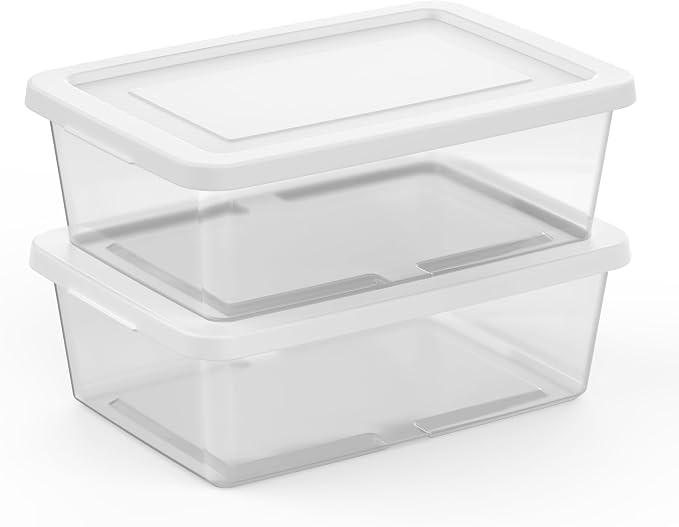 Sterilite Storage Box Stackable Tote, White, 12 Quart, 12 Pack | Clear Plastic Container with Secure Snapping Lids for Home and Office Organization
