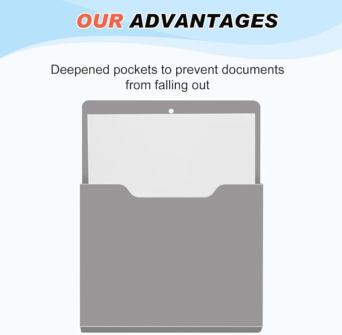 6 Pcs Magnetic Wall File Organizer Magnetic Wall File Holder Refrigerator Magazine Holder for Mail Letters Paper(Achromatic Colors,Vertical-large)