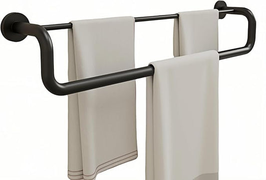Double Towel Bar,Double Towel Rack for Bathroom,24 Inch Matte Black Towel Holder, Bath Towel Rack for Bathroom Wall Mounted,SUS304 Stainless Steel Easy to Install