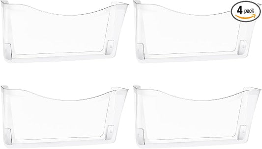 EASEPRES 4 Pack Clear Single Pocket Hanging File Organizer, Plastic Wall Mount Paper Mails Magazines Holder, Mounted Folder Bins for Office, School and Home, 13.85x3.14x6.88 inches
