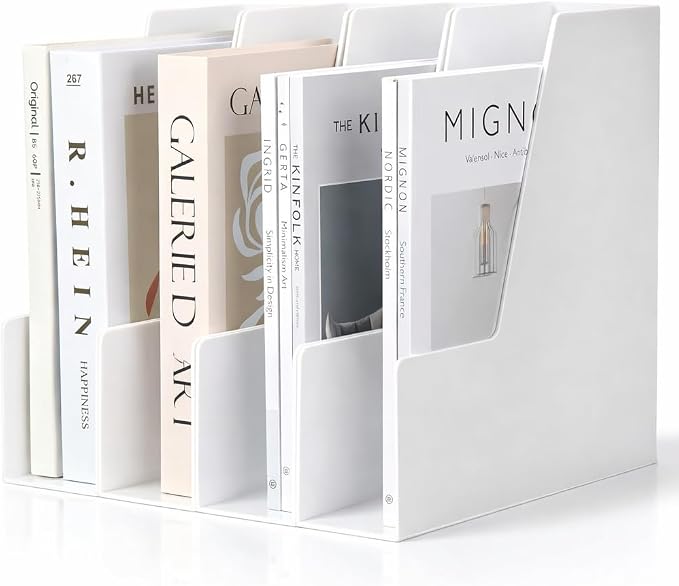 CiWiVOKi Vertical Magazine File Holder, 4 Pack, White | Desktop File Organizers for Magazines, Binders, Notebooks and Paperwork with Space-Saving Vertical Storage