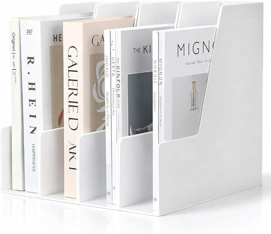 CiWiVOKi Vertical Magazine File Holder, 4 Pack, White | Desktop File Organizers for Magazines, Binders, Notebooks and Paperwork with Space-Saving Vertical Storage