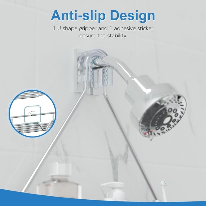 TreeLen Rustproof Shower Caddy, Hanging, Stainless Steel, 4 Hooks, 2 Shelves, Non-Slip