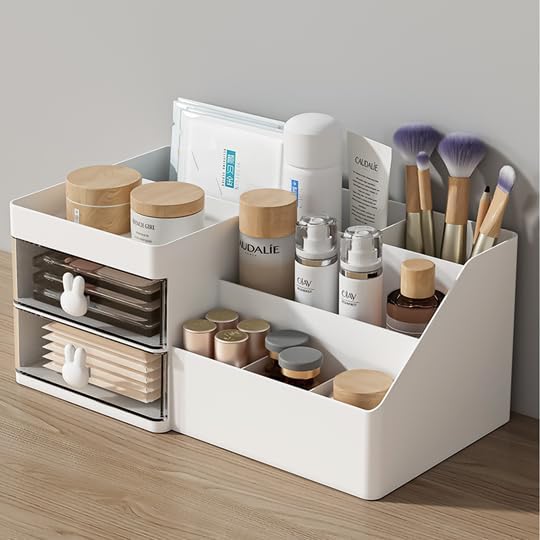 Makeup Organizer with Drawers, Cosmetic Storage for Dresser Vanity and Bathroom Countertop, for Kids Family, Toothpaste Holder for Bathroom Vanity Organizer Storage (White)