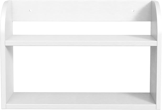 ROMGUAR CRAFT 2 Tier Bamboo Spice Rack, Countertop or Wall Mounting Wood Spice Jars Organizer Shelf for Kitche, Pantry (White)