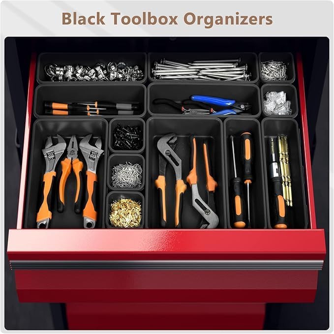 A-LuGei【XX-Large Size【5 Pcs】 Tool Box Organizer Tray Divider【Single Size】 Desk Drawer Organizer Bin, Garage Organization and Storage Toolbox for Rolling Tool Chest Cart Cabinet WorkBench Part Widget