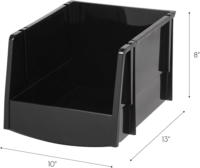 IRIS USA 6-Pack, Extra Large Stackable Storage Bins, Black | Organize small parts, hardware, craft supplies, pantry items, and household essentials with open-front access, stackable bins