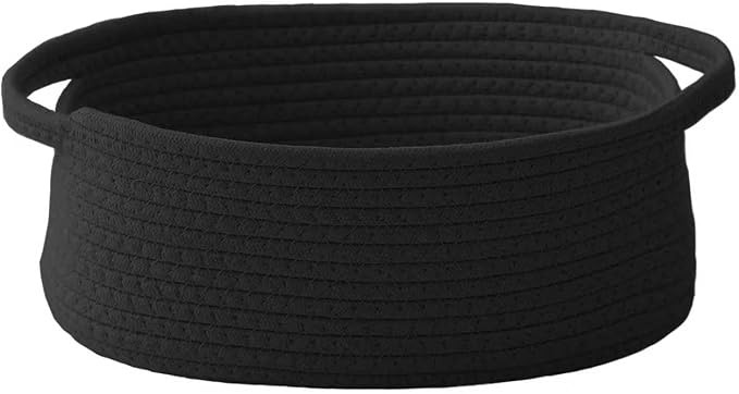 JMvicyroam Small Woven Basket, Empty Gift Basket, Black/1 Pack | Small Gift Basket, Cotton Rope, 12 x 8 x 24 in, Handles, Includes Ribbon and Bag, Birthday Gift Basket