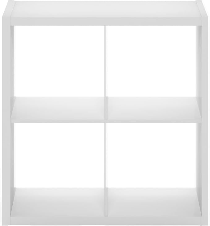 Furinno Cubicle Open Back Decorative Cube Storage Organizer, 4-Cube, White | 14.6" x 30" x 30", Reversible Bookcase with Open Back, for Living Room, Bedroom, Home Office