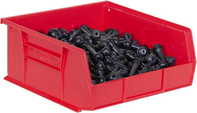 Akro-Mils 30235 AkroBins Plastic Storage Bins, 11"x11"x5", Red, 6-Pack | Space-Saving Stackable Bins for Garage, Pantry, Craft Organization