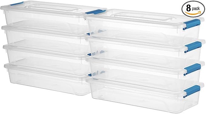 novelinks 4 Quart Clear Plastic Storage Containers with Lids (8 Pack) | Storage Bins with Lids, Stackable Small Clear Bins, Craft Storage Box, Paper Storage, Under Bed Storage Bins, Pencil Box