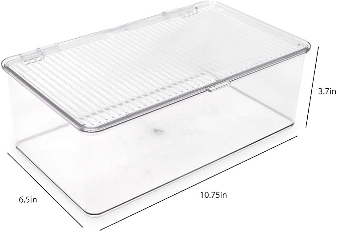Isaac Jacobs Medium Stackable Organizer Bin (10.75”x6.5”x3.7”) | With Hinged Lid, Clear Storage Box Home Office School Fridge Bathroom Kitchen Pantry Container BPAFree Food Safe