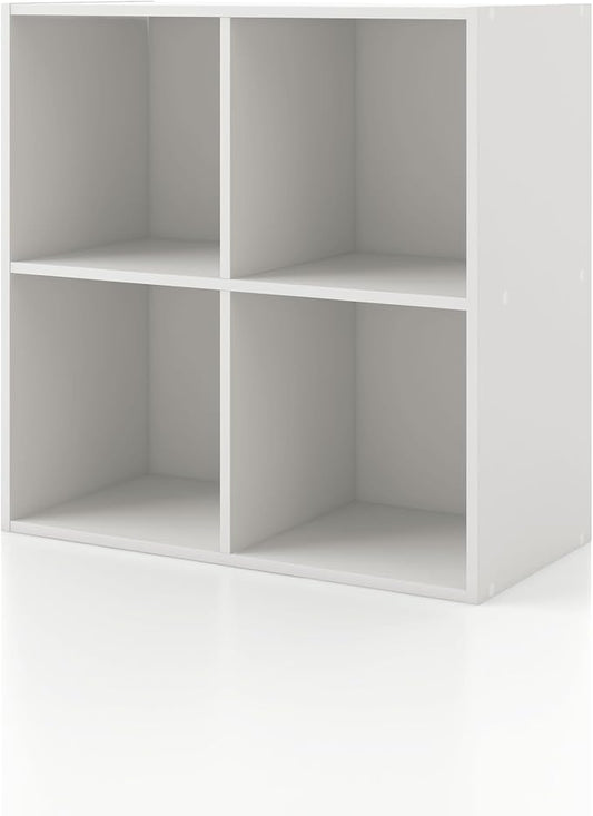 Homes: Inside + Out Apexa 4-Cube Storage Organizer Shelves, Stackable Wood Bookcase Fits Cubby Bins for Organization, Dorm Teen Room Decor & Home Office, White