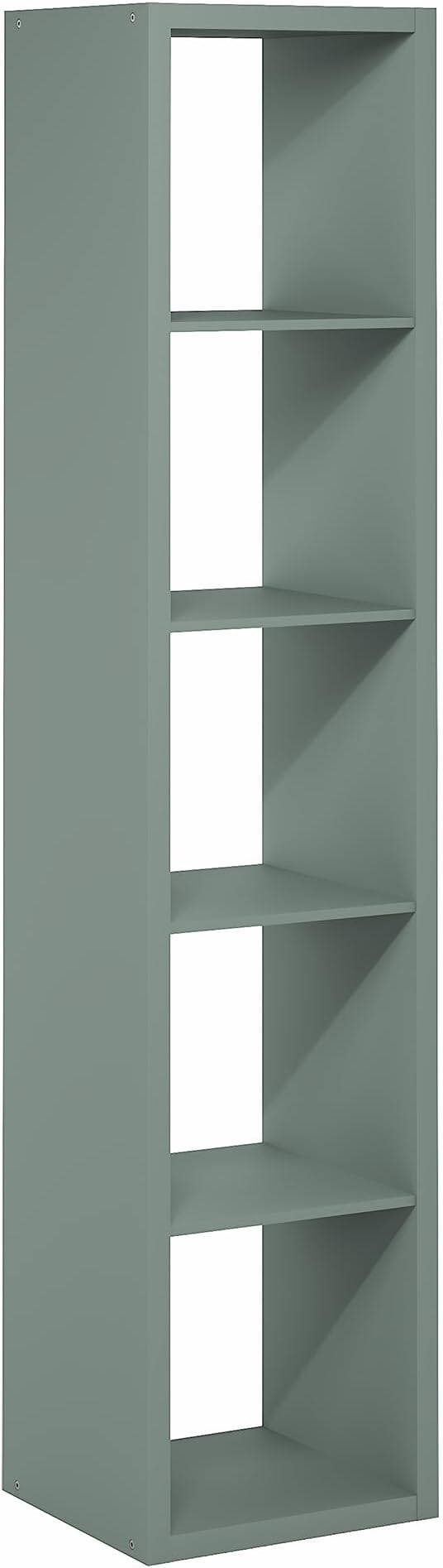 Furinno Cubicle Book Shelf, Vertical 5-Cube Bookshelf, Extra Thick Horizontally & Vertically Reversible Bookcase with Open Back, 14.6" x 16" x 72", for Living Room, Bedroom, Home Office, Sage Green