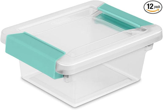 Sterilite Clip Box, Stackable Clear Plastic Bins- Mini, 12-Pack | Storage Containers with Latching Lids for Writing, Arts or Crafts Supplies - Home, Office, Classroom & Workshop Organization