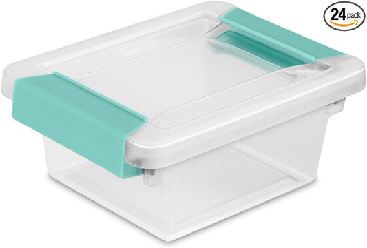 Sterilite Clip Box, Stackable Clear Plastic Bins- Mini, 24-Pack | Storage Containers with Latching Lids for Writing, Arts or Crafts Supplies - Home, Office, Classroom & Workshop Organization