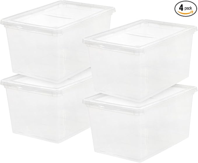 IRIS USA 4-Pack 58 Qt Storage Bins with Lids, Clear, Stackable | Perfect for moving, blankets, clothing and garage storage, nestable design, transparent design makes contents easy to find
