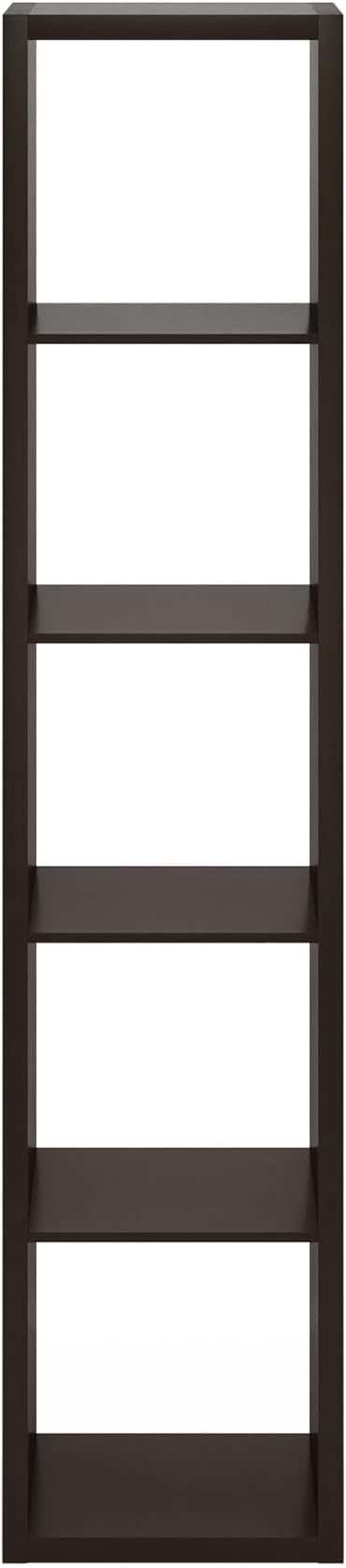 Furinno Cubicle 5-Cube Book Shelf, Extra Thick Frame Bookshelf, Dark Oak | Horizontally & Vertically Reversible Bookcase with Open Back, 14.6" x 16" x 72", for Living Room, Bedroom, Home Office