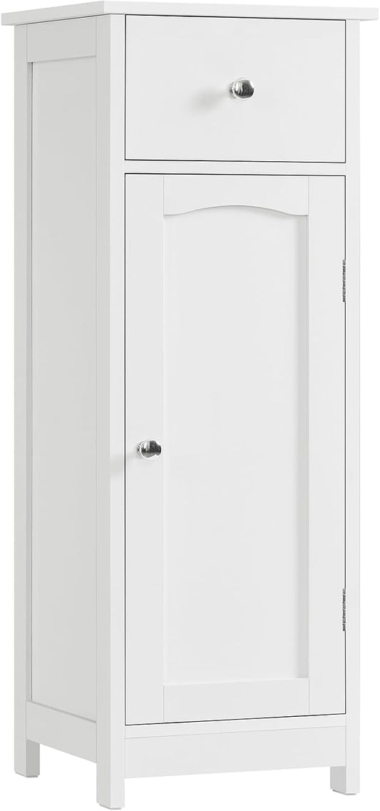 Iwell Bathroom Floor Cabinet | Small Bathroom Storage Cabinet with Drawer & Storage Shelf, Free-Standing Organizer Cabinets for Hallway/Living Room, White
