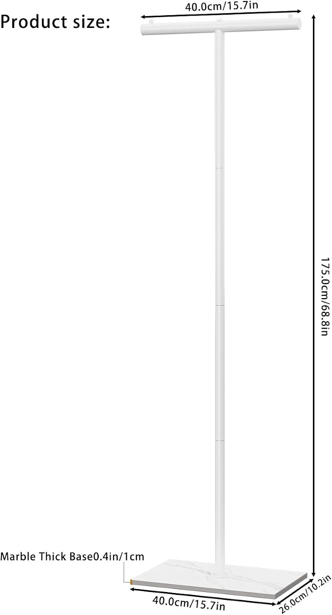 OUTBROS Freestanding Coat Rack, 68.9" High Small Clothes Rack, White | Coat Tree with Rock Base, T Shaped Clothe Rack, Coat Hanger Stand Suitable for Bedroom, Hallway, Entrance