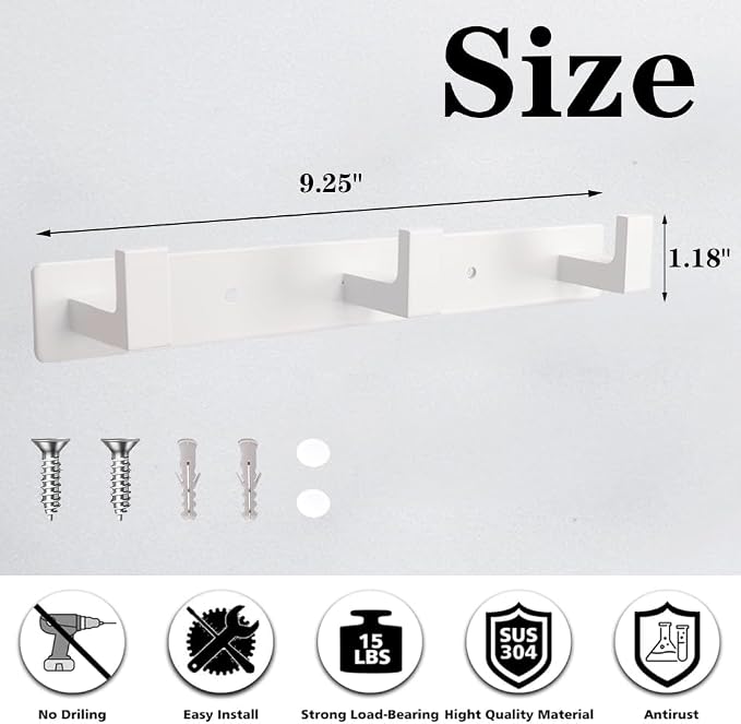 Coat Rack, Heavy Duty Stainless Steel 3 Tri Coat Hook Hanger, Wall Mounted Wall Hooks, Rustic Clothes Hook/Key Hook Rail for Bathroom Kitchen Entryway(2 Pack, 3 Hook White)