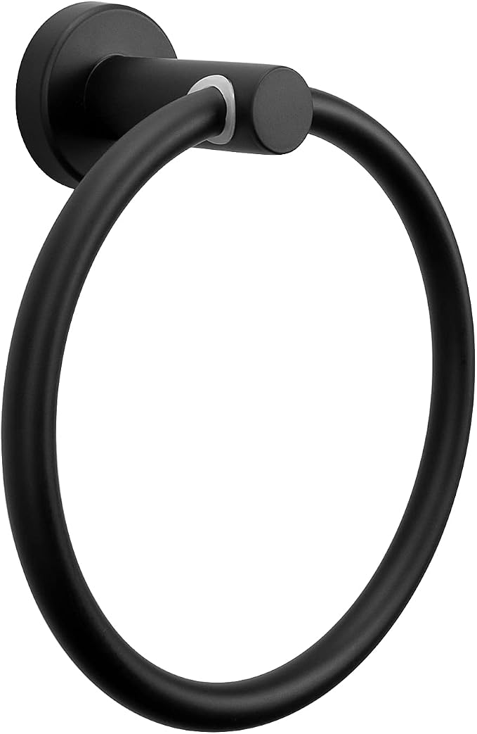 NearMoon Bath Towel Ring, Bathroom Hardware Accessories-Thicken Stainless Steel Hand Towel Holder for Bathroom, Modern Round Towel Hanger Wall Mounted (Matte Black, 1 Pack)