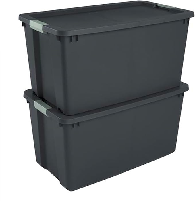 Sterilite 16 Pack 45 Gallon Wheeled Latch Tote, Stackable Plastic Storage Bin, Gray/Green
