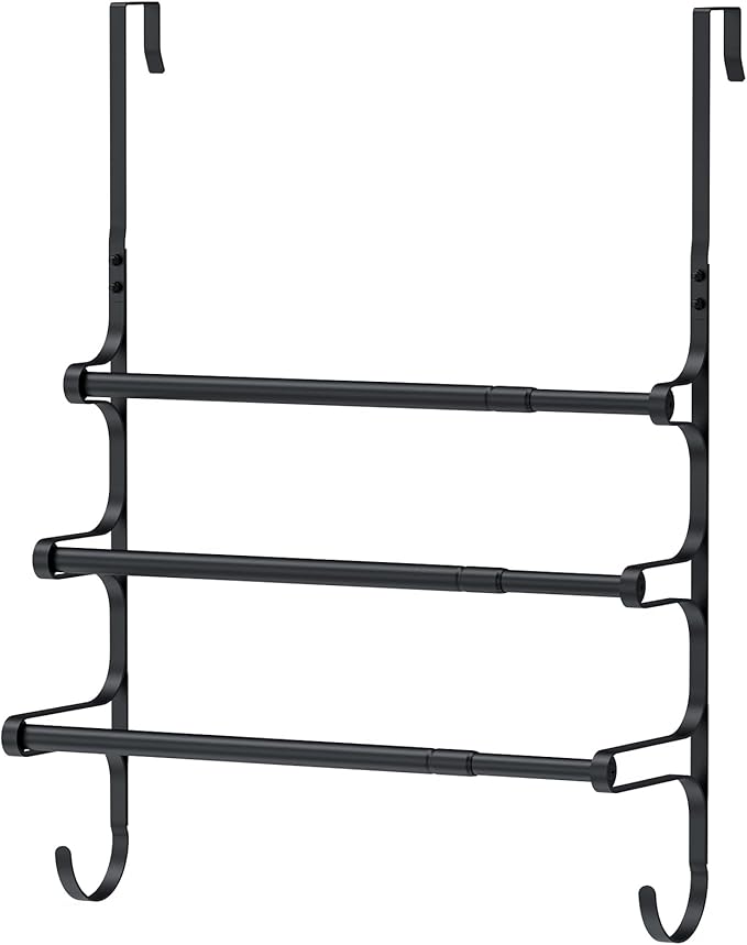 CANYAVE Over The Door Towel Rack, Over Door Towel Rack for Bathroom Door, Triple Towel Storage Holder with Hooks (Matte Black)