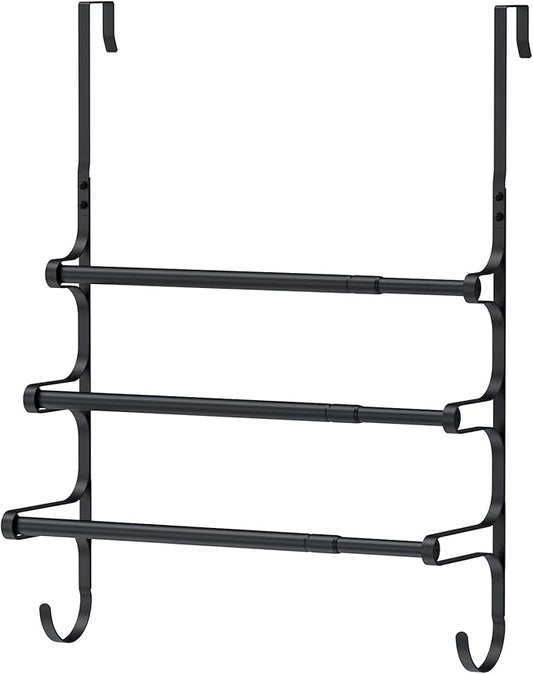 CANYAVE Over The Door Towel Rack, Over Door Towel Rack for Bathroom Door, Triple Towel Storage Holder with Hooks (Matte Black)