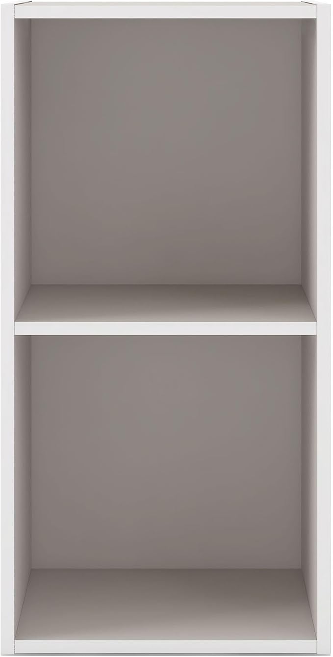 Homes: Inside + Out Apexa 2-Cube Storage Organizer Shelves, Stackable Wood Bookcase Fits Cubby Bins for Organization, Dorm Teen Room Decor & Home Office, Taupe Grey