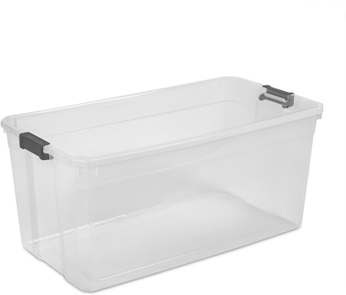 Sterilite 6-Pack Modular Stacker Box, Durable Clear Plastic Storage Bins with Latching Lids, 200 Quart - Stackable Organizing Container Boxes for Closet, Bathroom, and Office