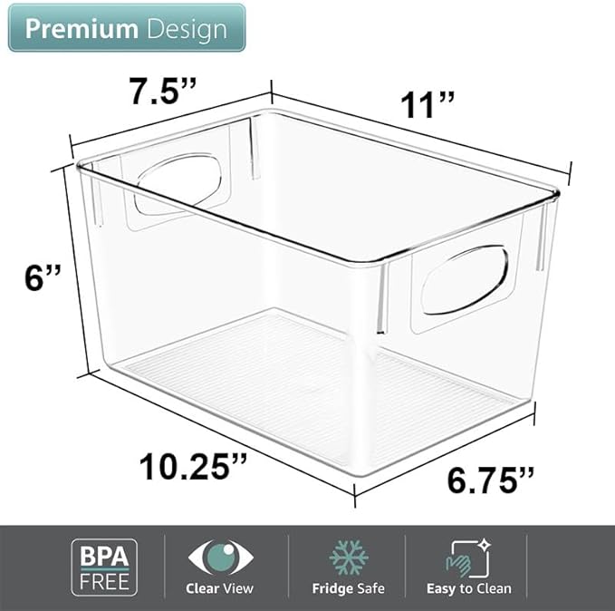 Sorbus Large Clear Plastic Storage Bins for Shelves, Clothes, with Handle - Clear Storage Bins, Drawer, Shelf, Closet, Pantry, Fridge, Freezer Organizer Bins, Closet Organizers and Storage (8 pack)